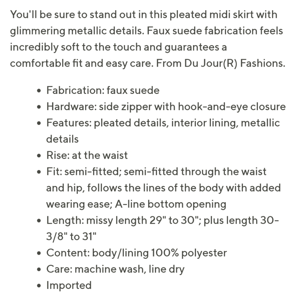 🎉9xHP🎉 ✨ NWOT Metallic Gold Faux Suede Pleated Midi Skirt - Picture 6 of 6